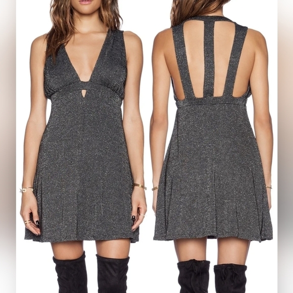 Free People Dance of the Night Black Shimmer Halter Party Dress - Picture 1 of 6